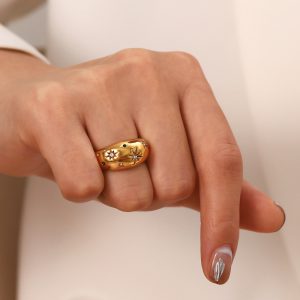 Ins new Trendy French Simplest Stainless Steel Ring  Gold Irregular Geometric Star Ring Carven Tarnish Free Zircon Finger Ring