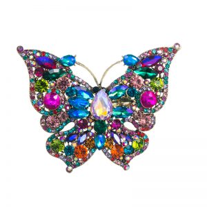 New retro crystal Butterfly  diamond beaded metal brooch alloy shiny breast pin for bridal wedding women's corsage accessories