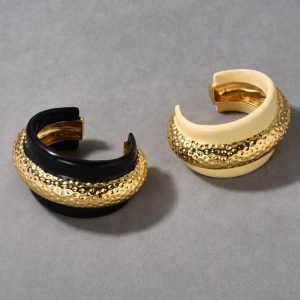 French Design Enamel Drop Glaze Wide Edition Black Gold Bracelet Exaggerated Fashion Bracelet Cuff Bangle