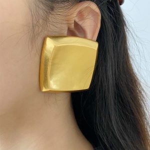 New Luxury Medieval Vintage Big Chunky Square Geometric EarringsFashion Jewelry  Retro No Piercing Large Clip On Earrings