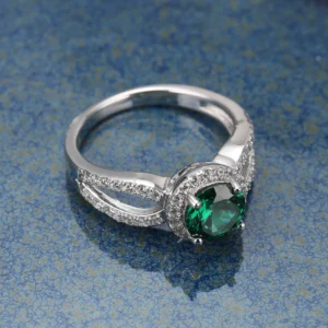 Women's Large Green Zircon Sterling Silver Fashion Jewelry Ring